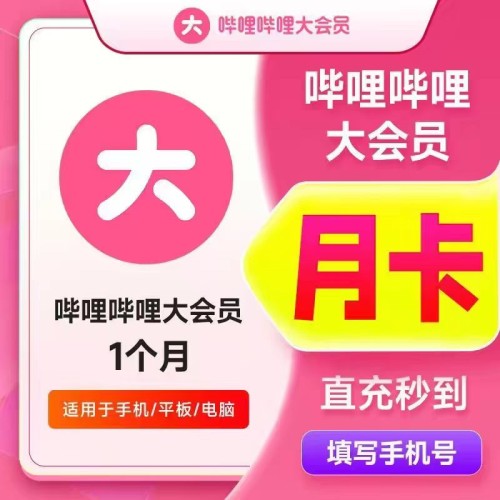 【只支持移动手机号充值】哔哩哔哩大会员月卡----链接直冲